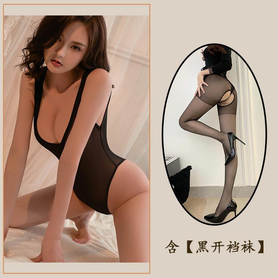 Sexy Lingerie Sexy Japanese Transparent Pajamas Passion Open Crotch Swimsuit One-piece Open Crotch Perspective Woman