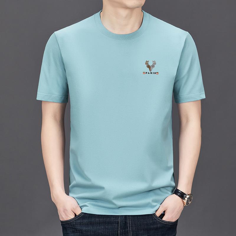 Fashion Cotton Top Casual Loose Short Sleeve Crew Neck T-Shirts Mens 3XL небесно-голубой 1550₽