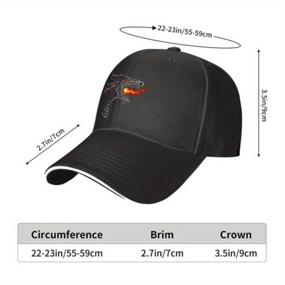 Adjustable Black Baseball Cap with Fierce Dragon Flame Embroidery – Breathable, Sun-Protective, and Stylish
