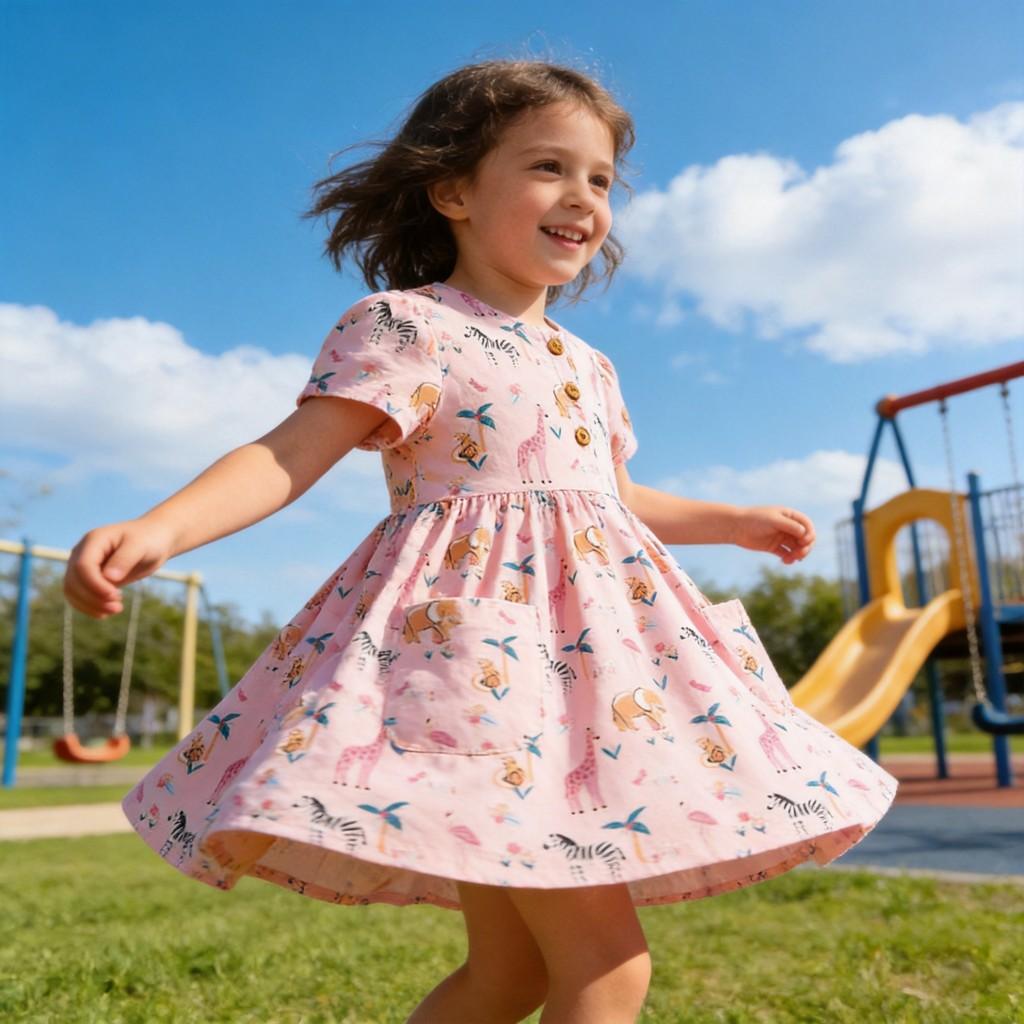 Summer Girl Dress With Soft Cotton Fabric And Floral Pattern For Toddler Girls