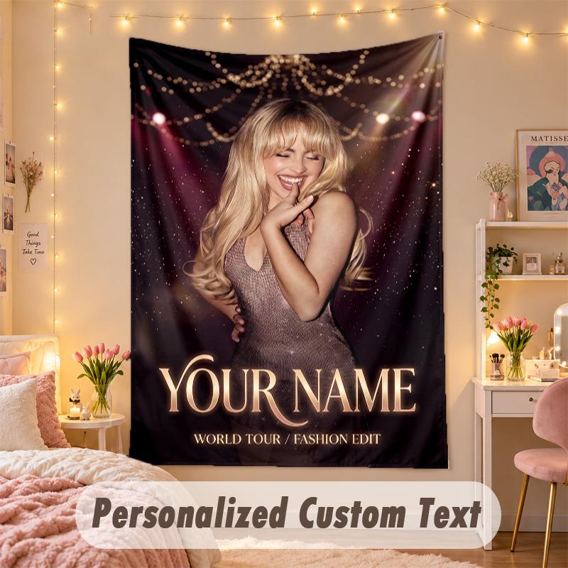 Custom Personalized Tapestry,Sabrina Carpenter Print Custom Name Text Wall Art Hanging for Bedroom
