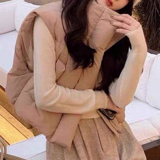 Women's Thick Warm Vest Autumn Winter Zipper Closure Loose Jacket with Pockets Windproof Stand-Up Collar Gilet for Daily Wear Dating Street Office