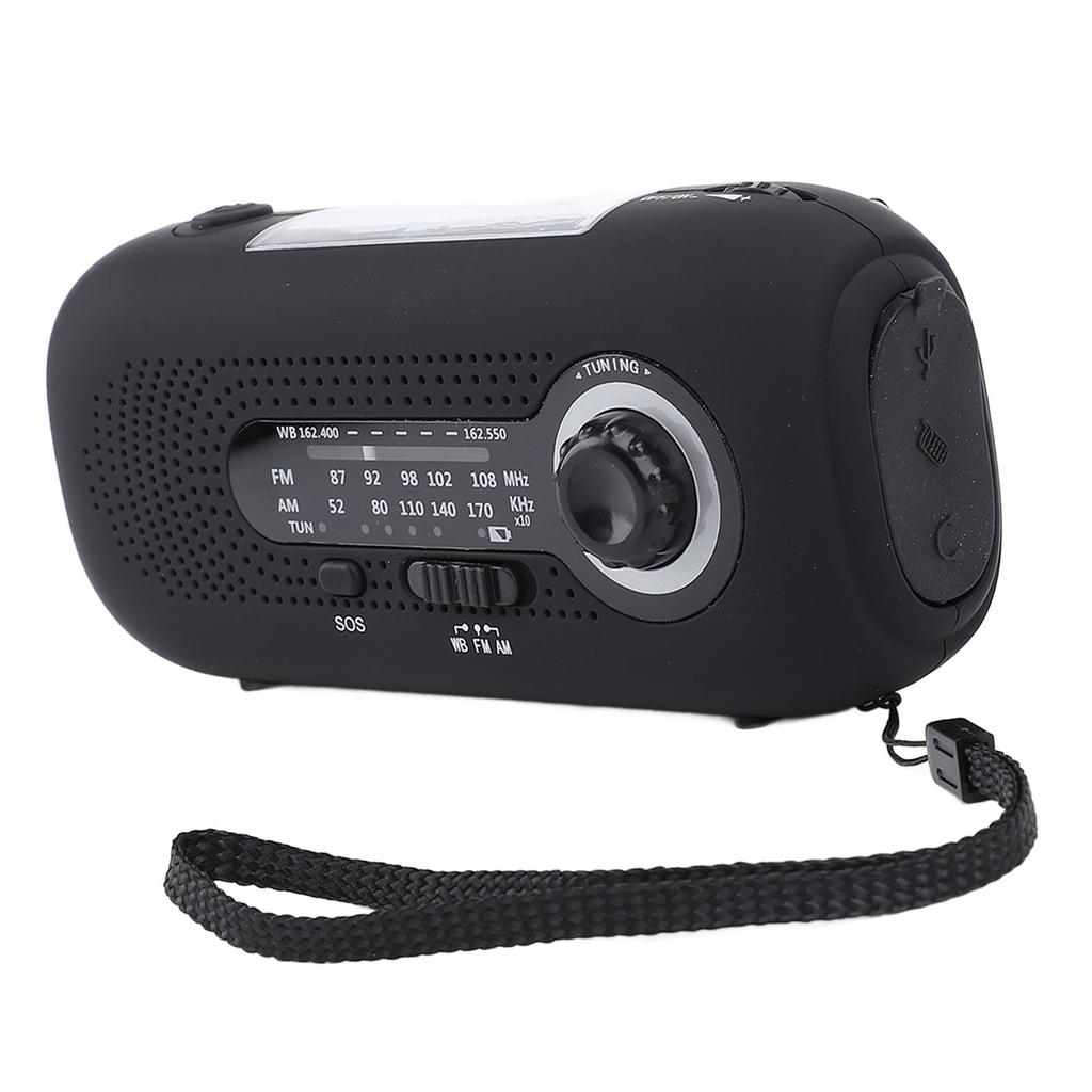 Solar-Wetterradio mit 1W 5-LED-Taschenlampe (3 Helligkeitsstufen), 4 Lichtmodi, SOS, Kurbelbetrieb, Typ-C-Aufladung, 2000mAh Akku, Notfall-Wetterradio
