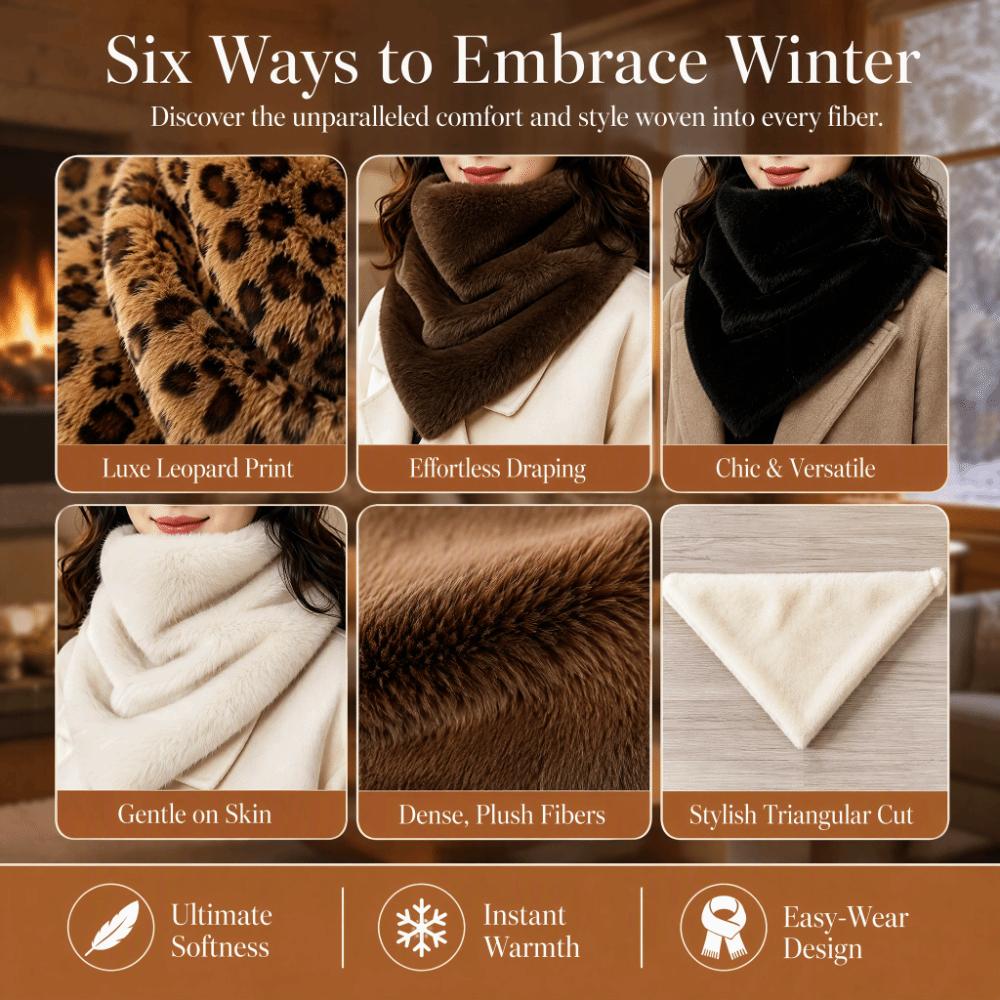 Soft Plush Triangle Scarf Leopard Print Winter Neck Warmer Office Faux Fur Scarf Outdoor