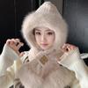 Cute Bear Hat Gloves Three In One Scarf Plush Hat for Women In Winter Riding Easy Outdoor High End Warm Hat