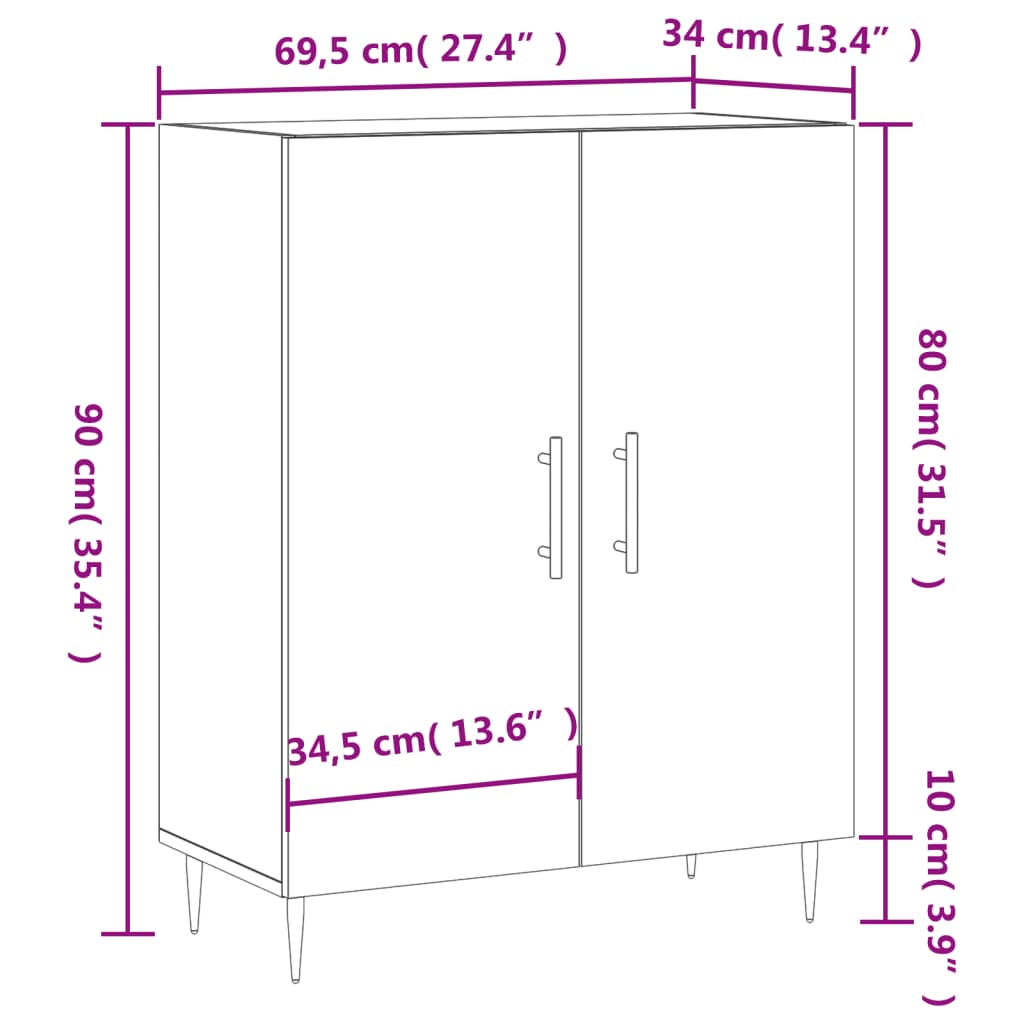 Sideboard High Gloss White 69.5 x 34 x 90 cm Engineered Wood