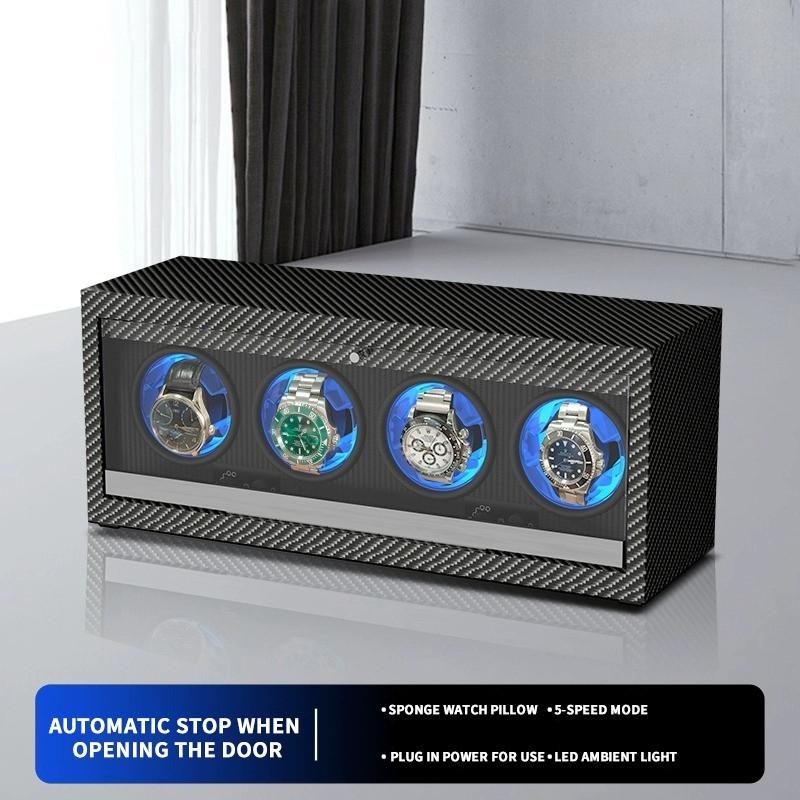 1 2 4 6 Slot High-End Automatic Watches Box Carbon Fiber Texture Automatic Winding Rocking Device Luxury Wood Watch Winder