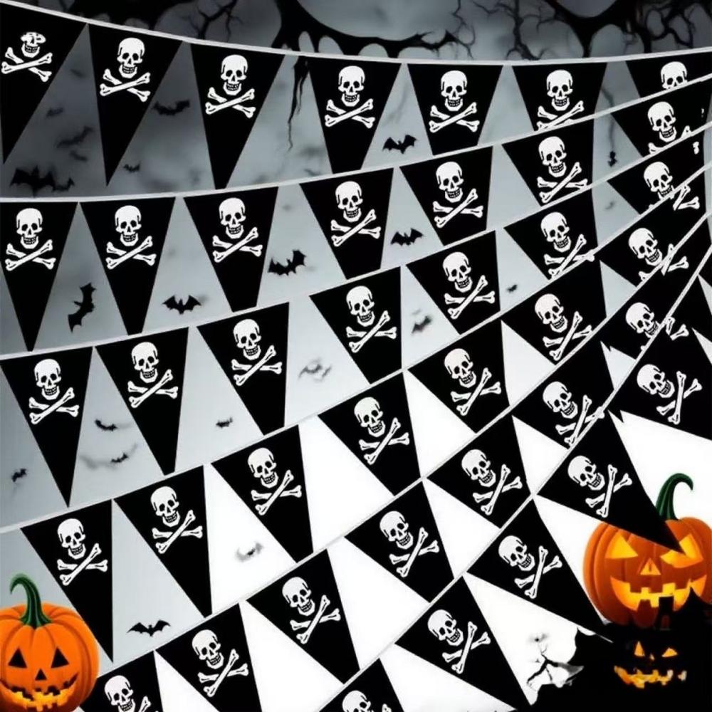 

1 Set of Black Pirate Skull and Crossbones Flag for Halloween Party Prank Ghost Day Day of The Dead Horror Party Home Decor