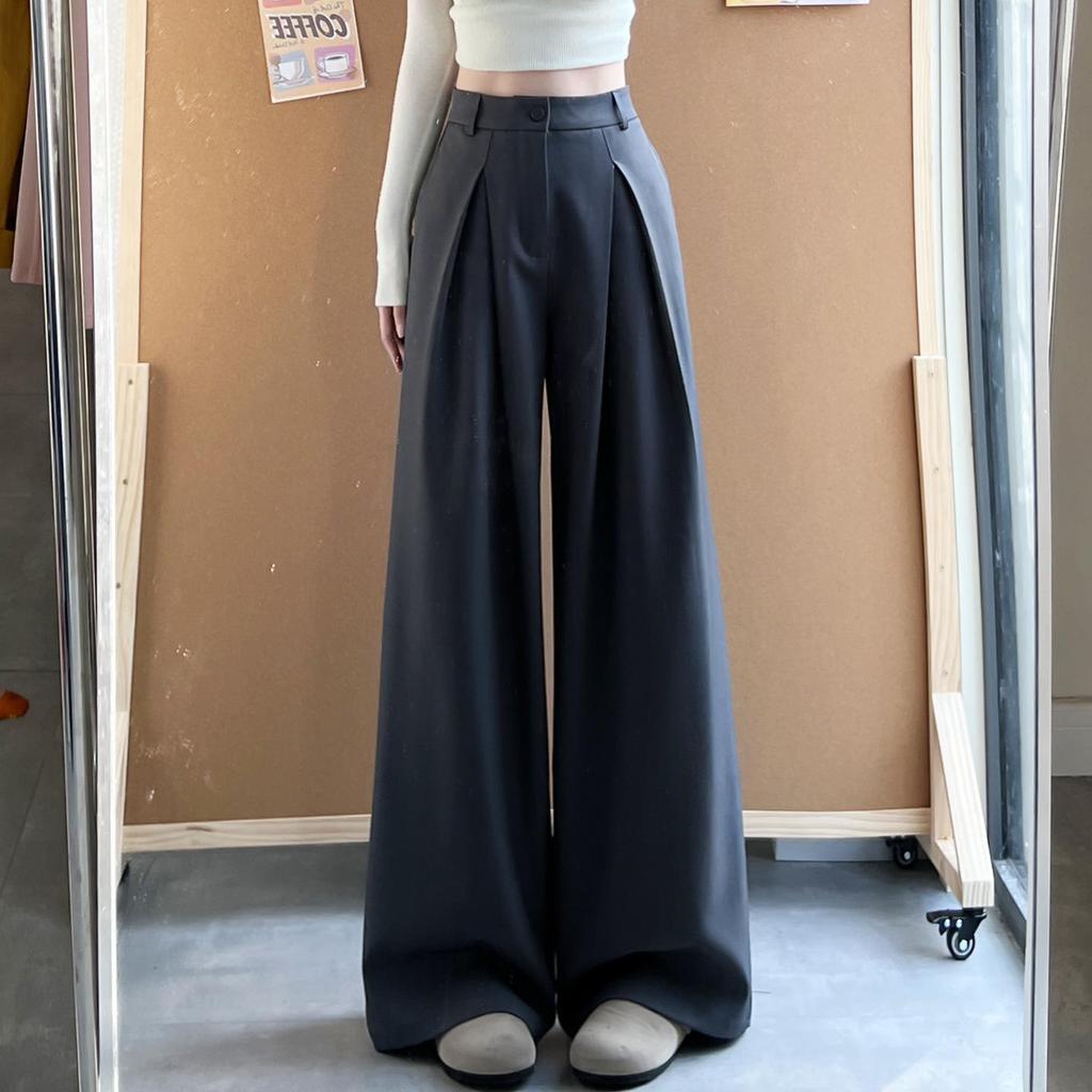 Women's Khaki High-Quality Straight-Leg Drape Suit Pants - Spring 2026 Style