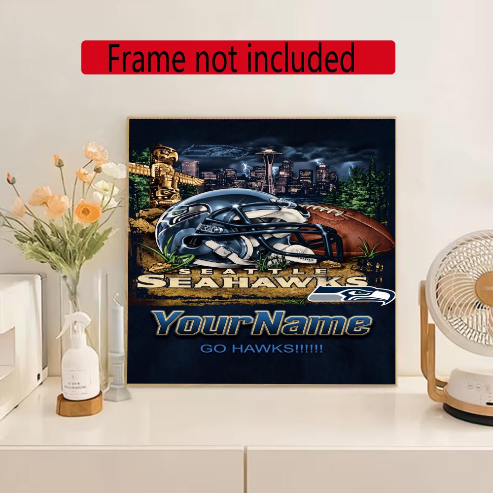 Seattle Seahawks Personalized Name Round Diamond Painting Kit Diamond Embroidery Painting Rhinestones Mosaic Frameless Handwork Decoration Arts