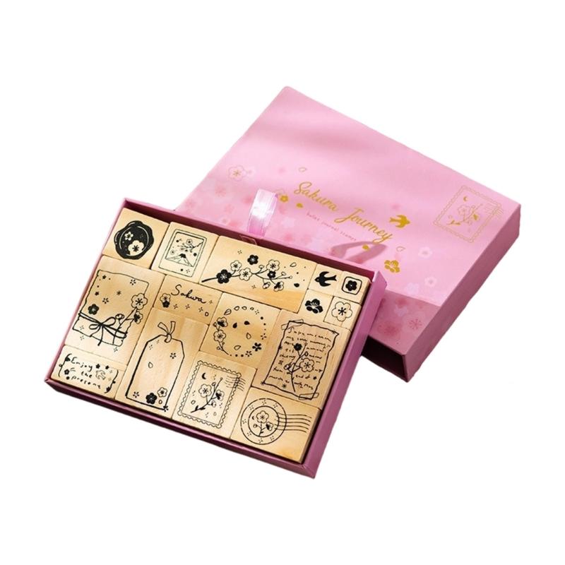 Wooden Rubber Stamps Set Seal Stamps Set Decorative Stamps for Scrapbook
