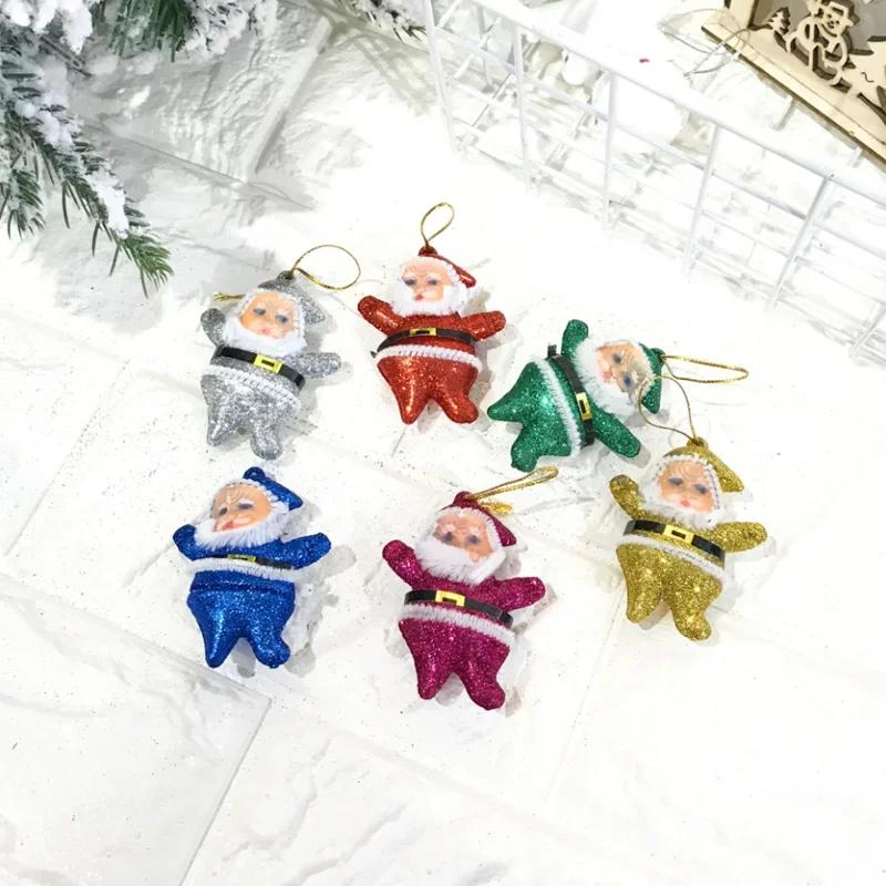 Christmas Decorations for Home Christmas Tree Hot Sale 6Pcs Ornaments Santa Claus Pendant Colors 2" Gold Powder Santa Claus
