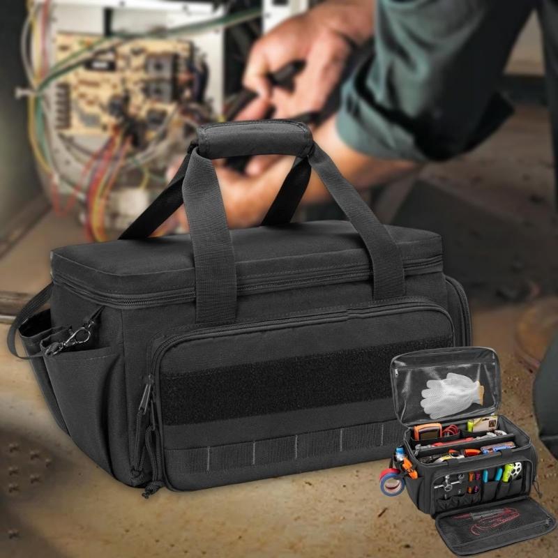 Tear Resistant Multiple Pocket Polyester Tool Organizer Multifunctional Electrician Tool Storage Bag with Side Lanyard