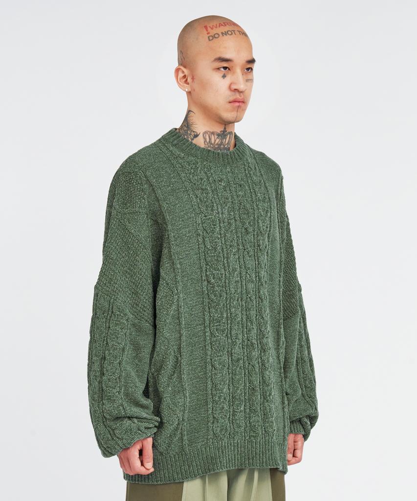 AJOBYAJO Velvet Cable Stitch Sweater [Khaki]