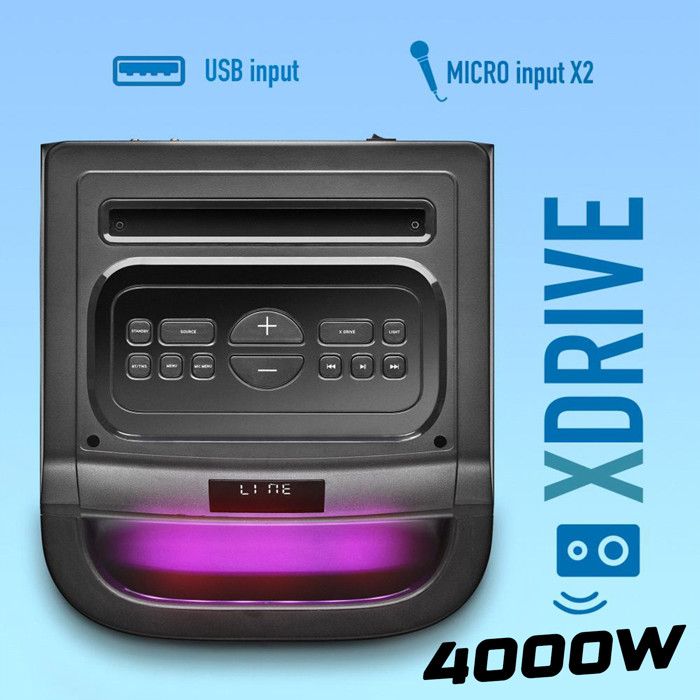 NGS Wild Space 3 - Enceinte Portable 4000W Bluetooth 5.3, TWS, Double Subwoofer 10 ", Tweeter Horn, Lumières LED RGB