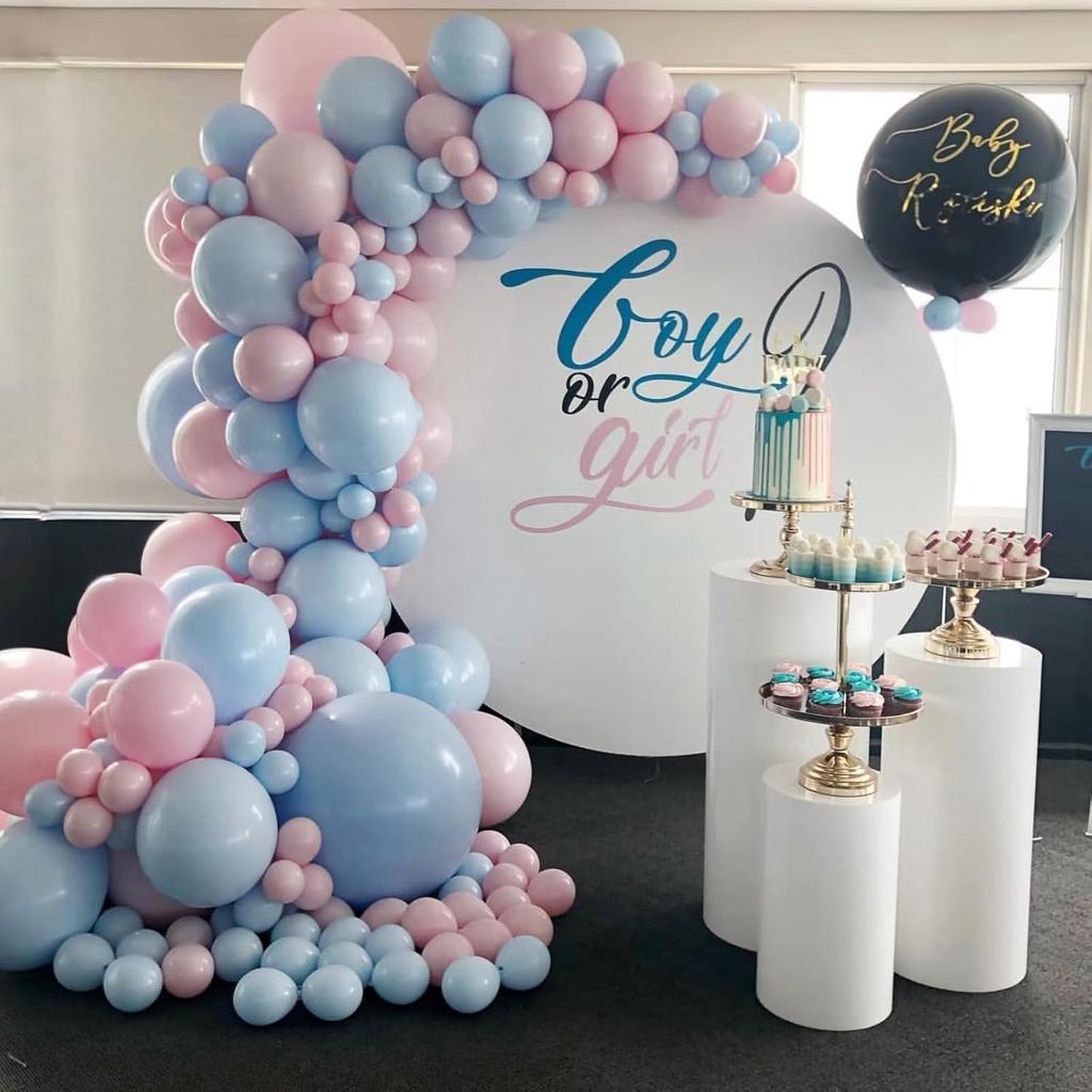 Pink and Blue Balloon Arch Kit, 100pcs Light Blue Macaron Pink Balloon Garland Kit for Gender Reveal, Different Sizes Baby Blue Pastel Pink Balloons