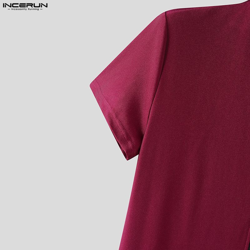 INCERUN Men Zip-up Long Sleeve Fitted Long Pajamas Jumpsuits Bodysuits Underwear