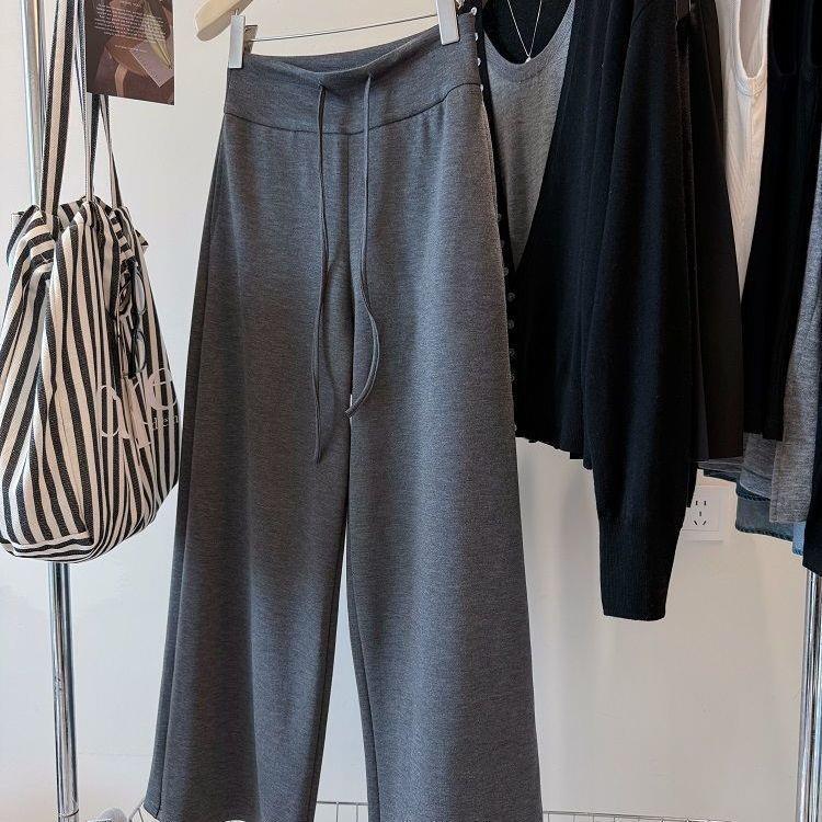 

Spring Korean Drape High-Waisted Wide-Leg Pants - Flattering for Pear-Shaped Figures, Casual Straight-Leg Design 3XL темно-серого