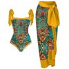 Womens Vintage Print High-Waisted Skirted Swimsuit Set With Built-in Pad UPF Sun Protection High Elasticity
