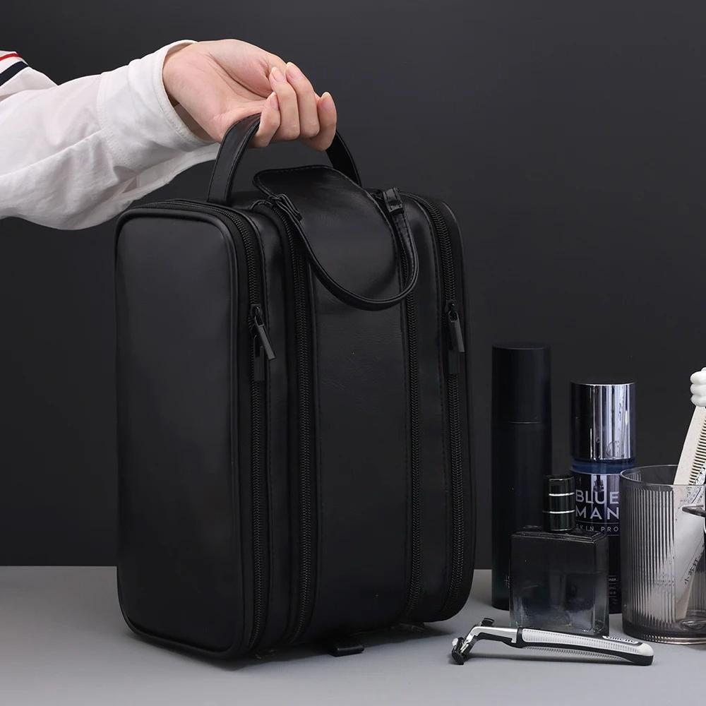 Multi Pockets PU Toiletry Bag For Women Men Travel Essentials Makeup Bags Waterproof Hanging Bag Cosmetic Washing Organizer Bag
