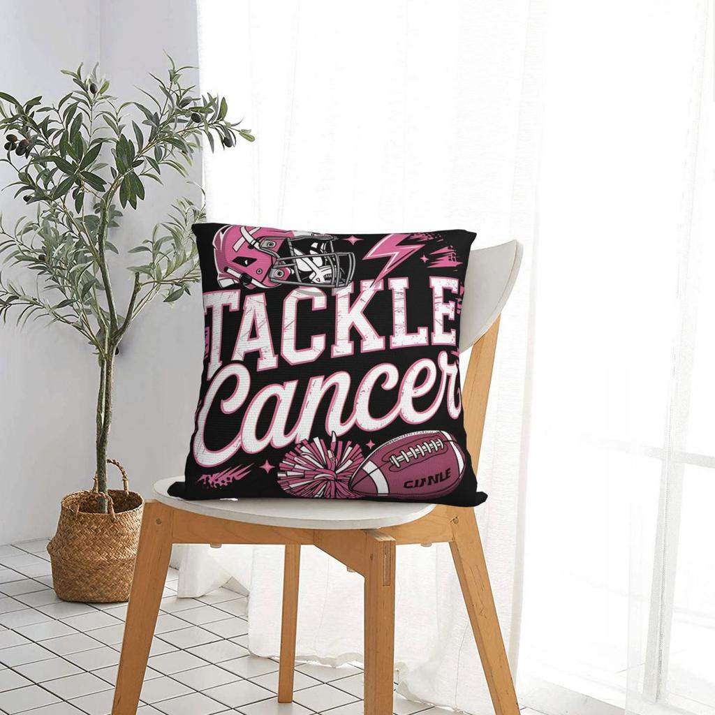 Tackle Breast Cancer Football Pillowcase Polyester Cushion Cover Gift Pillow Case Cover Home Zipper 40X40cm