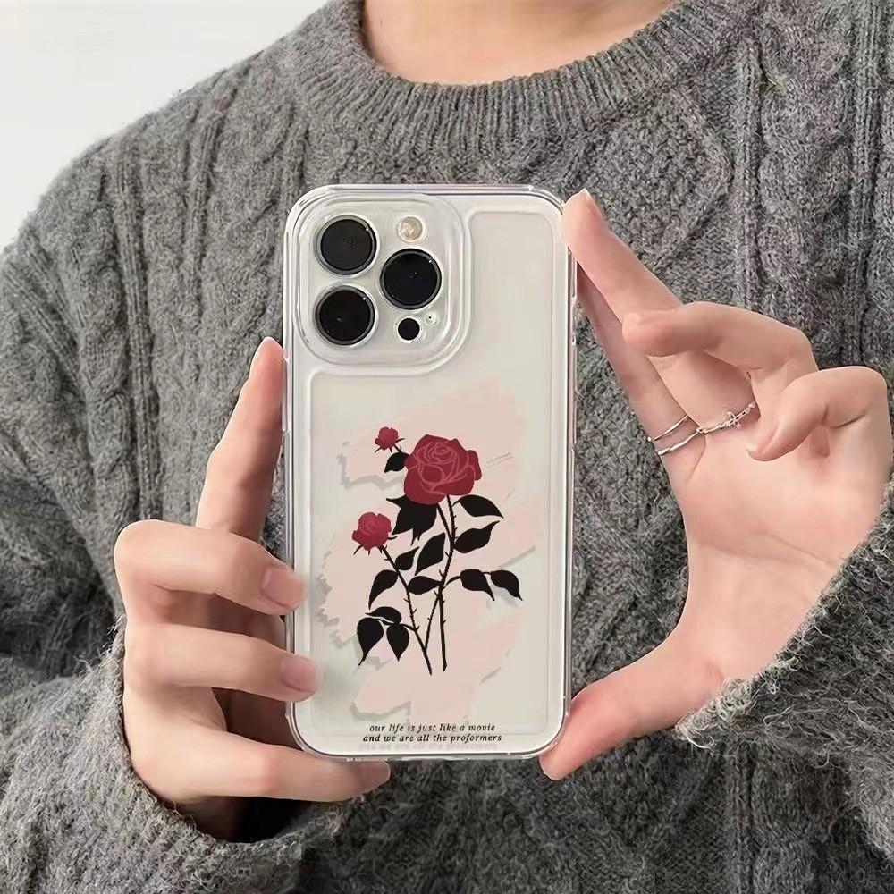 INS Rose Flower iPhone15 Mobile Phone Case 14/13Pro Apple 12promax All Inclusive 11 Anti-drop 16/17