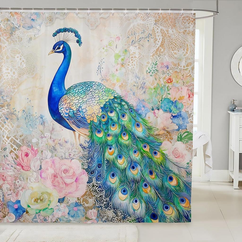 Pink Fox Shower Curtain Japanese Cherry Blossoms Bath Curtain Girls Teens Cute Cartoon Bathroom Shower Curtain Set Waterproof