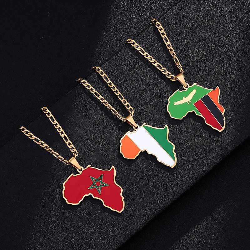 Africká mapa Hip-Hop nerezový náhrdelník: Nigérie, Somálsko, Angola Design