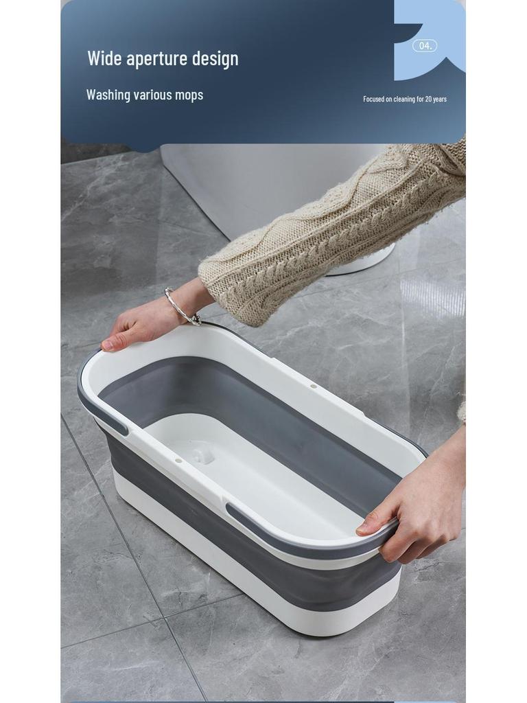 Thickened Foldable Mop Bucket with Wheels - Rectangular Flat Plastic Design