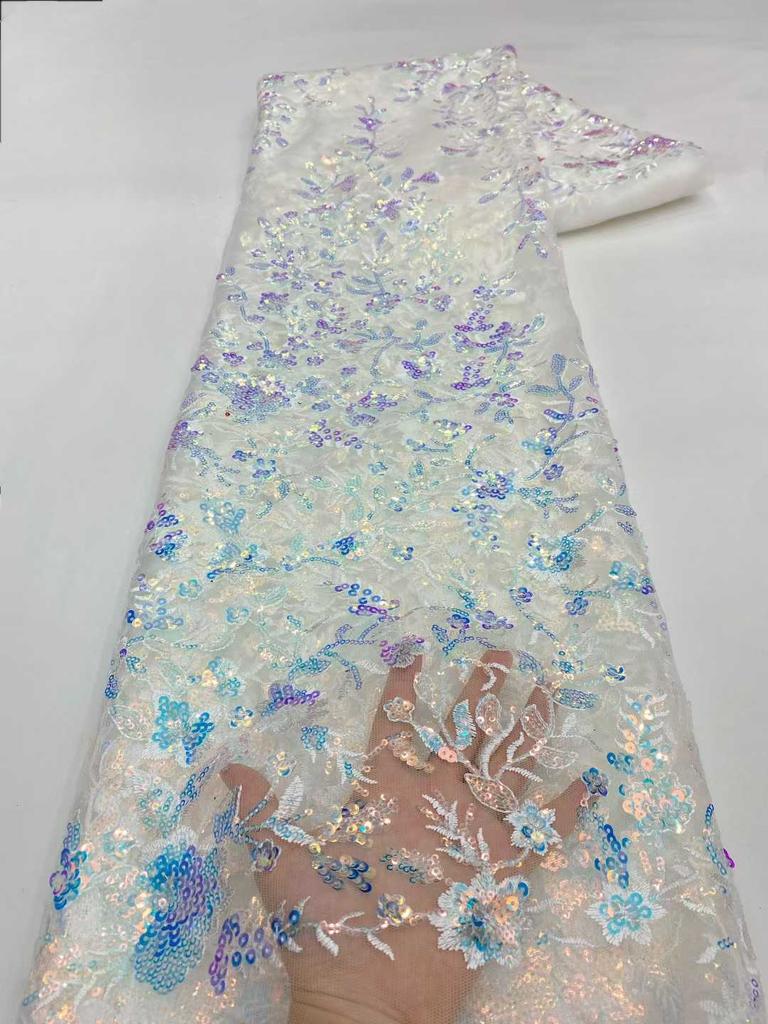 Luxury African Net Lace Fabric 2026 High Quality Sequins Lace Fabrics For Nigerian Wedding French Tulle Lace Fabric Dress Women