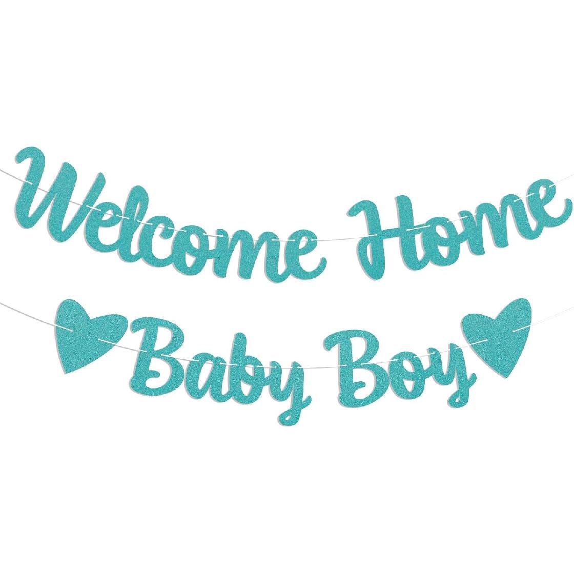 Welcome Home Baby Boy Banner - It s a Boy Baby Shower Decor, Little Sweet One Gender Reveal Baby Shower Decorations Blue Glitter