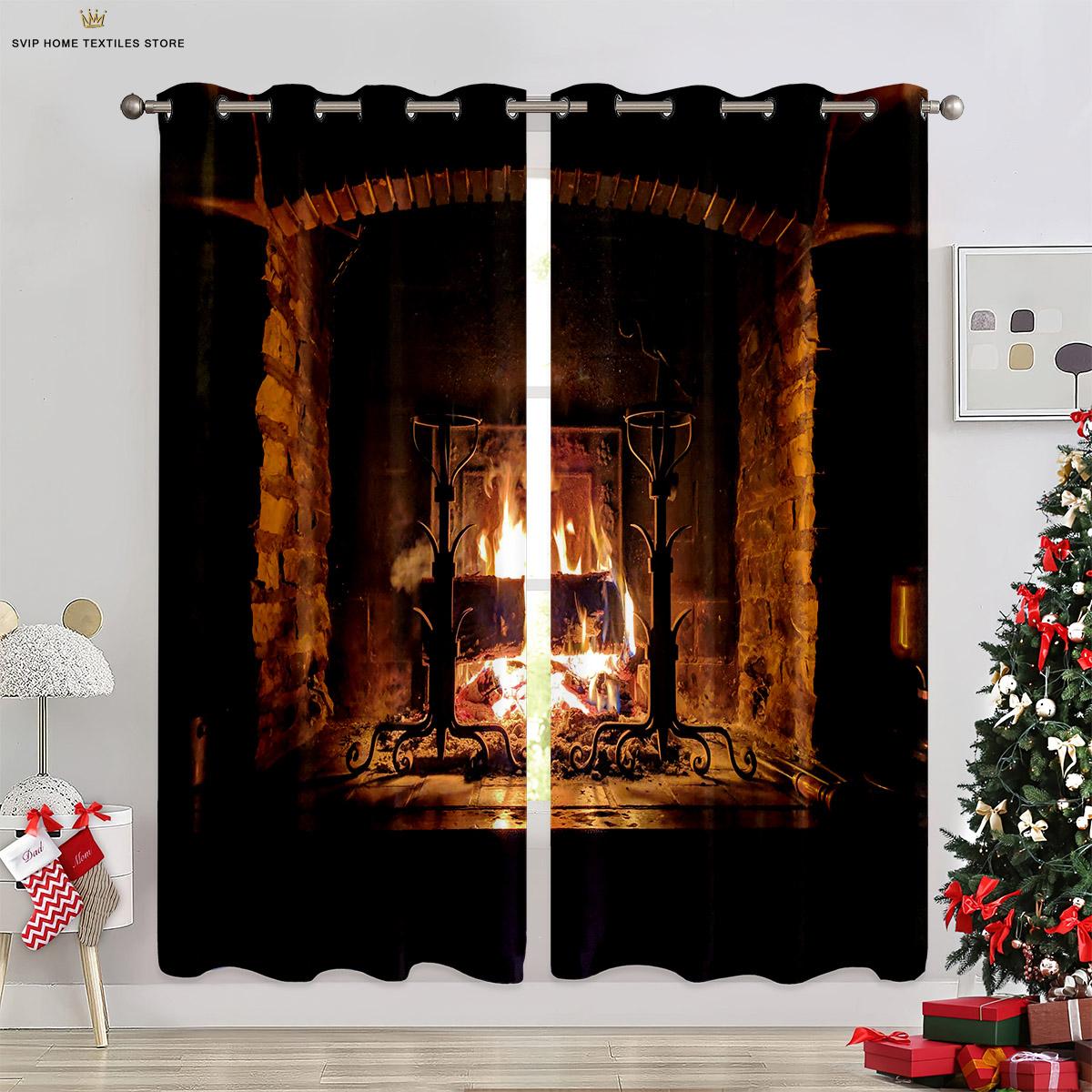 

Рождественский Праздничный Орнаментальный Занавес Колокольчик Сияющий Камин 3D Печать Узора Занавес Идеально Подходит Для Праздничного Сбора Гостей Нового Стиля Орнаментальный W50X130H(CM)X2PCS&Grommet Top