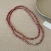 Pink Natural Stone Beaded Long Necklace For Women, Multi-Wear Design, Elegant And Fashionable Versatile Neck Chain, Collarbone Chain