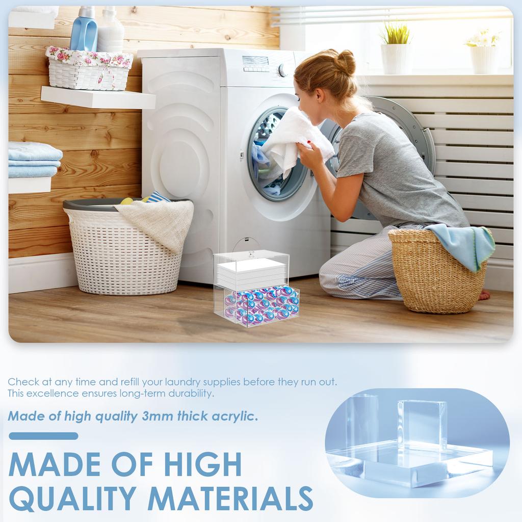 Dryer Sheet Holder Acrylic Dryer Sheet Dispenser Clear Laundry Room Organizer with Laundry Room Labels for Dryer Sheets Laundry