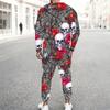 Men Contrast Panel Rose And Skull Art Print Long Sleeve Sweatshirt Jogger Pants Two Piece Suit
