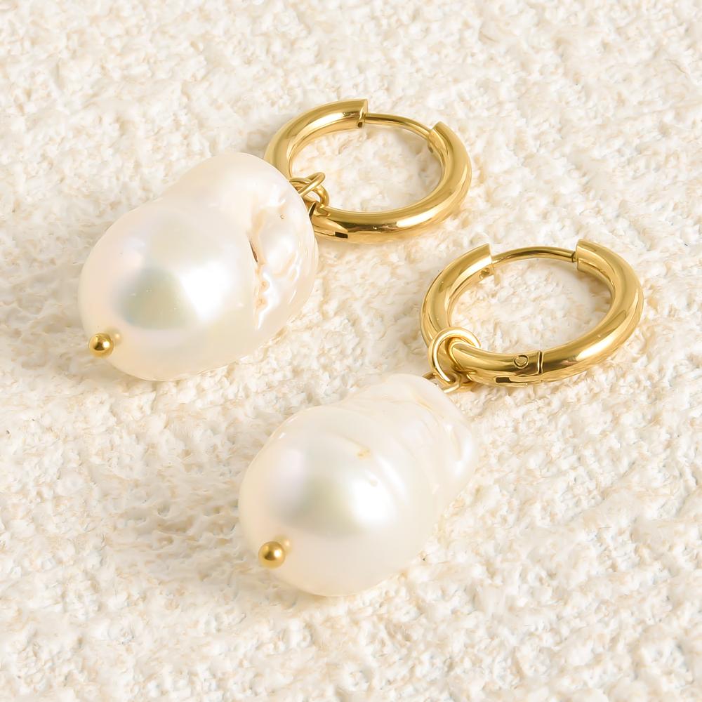 Real Natural Irregular Pearl Earring Stainless Steel Jewelry For Women Men Accessories Round Hoops Piercing Baroque Boucles Gift