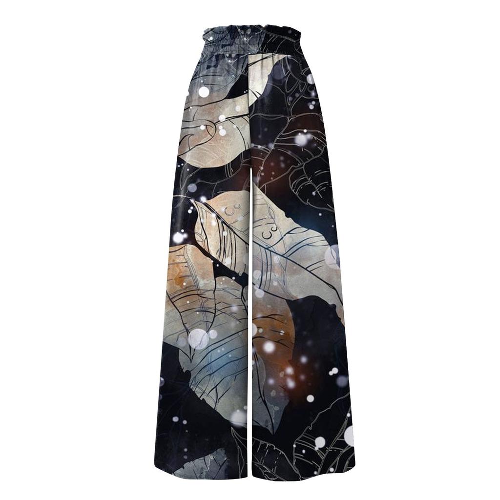 Women High Waisted Wide Leg Pants Summer Casual Flowy Palazzo Pants Floral Print Beach Trousers With Pocket