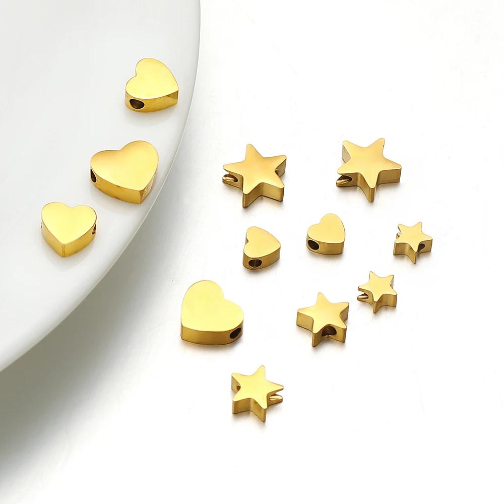 5Pcs 6mm 8mm 10mm Stainless Steel Heart Beads Star Spacer Beads DIY Jewelry Making Bracelet Making Necklace Findings Wholesale