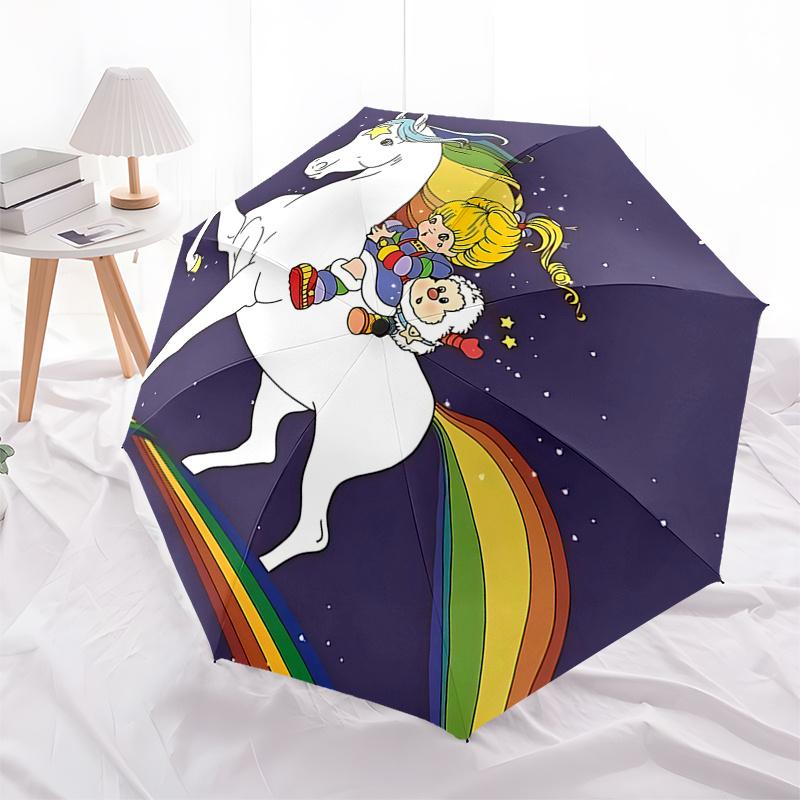 

Rainbow Brite Automatic Folding Umbrella - Portable 3-Fold Design with 8-Bone Iron Frame, Perfect for Fans and Travelers, Ideal Gift for Fes
