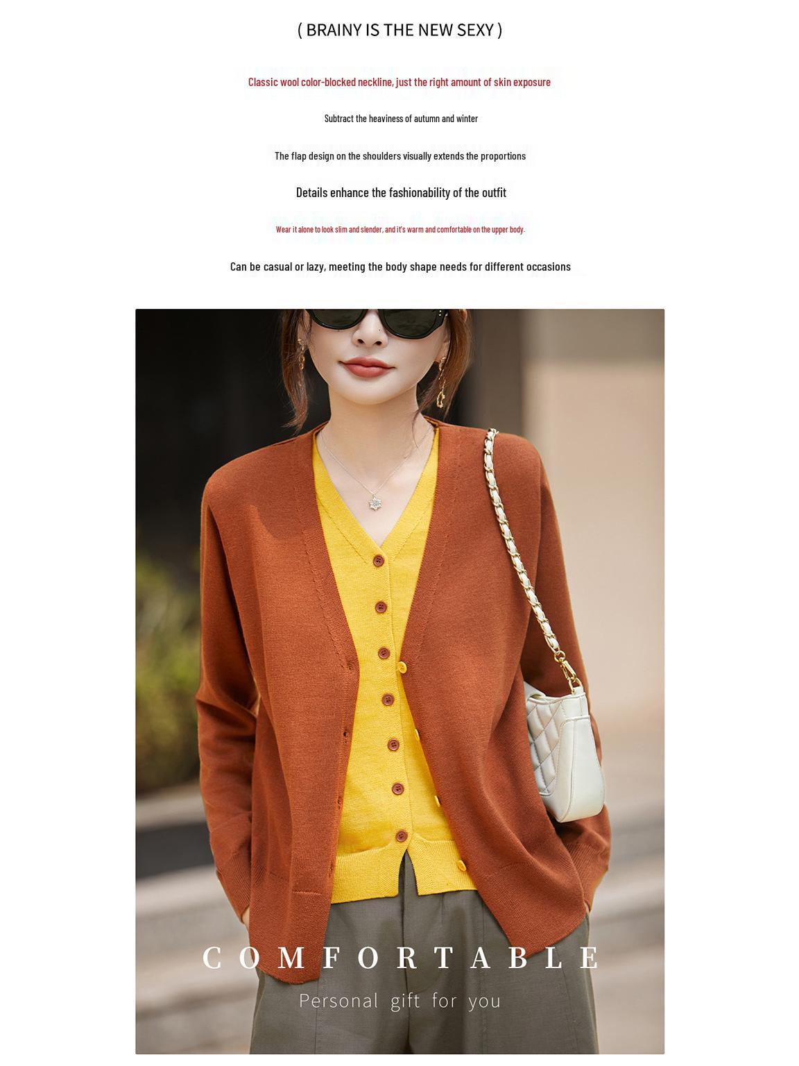 

Women s Autumn V-Neck Color Block Knit Top - Loose, Slimming, and Stylish L