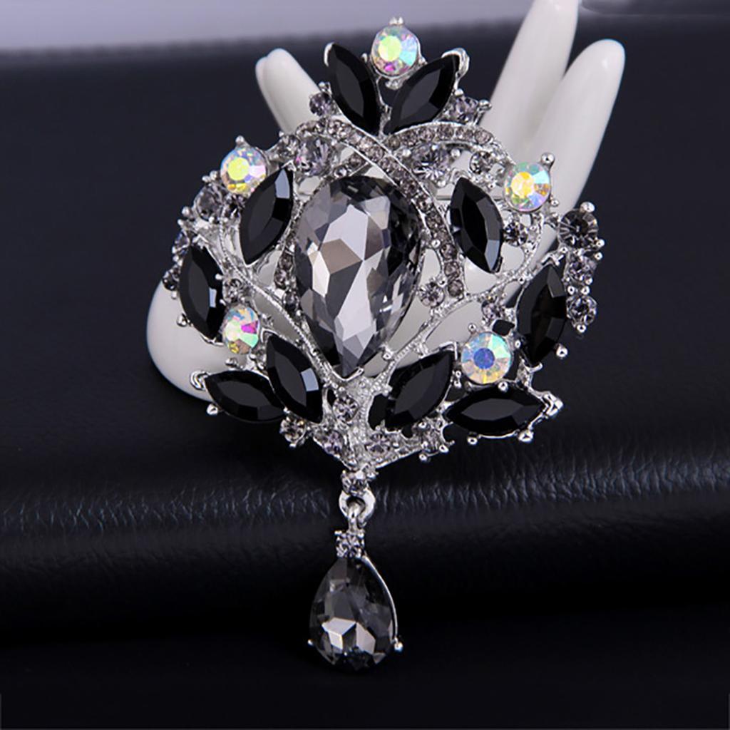 Damers Underbar Lyx Blomma Teardrop Strass Hänge Cocktail Broschnål