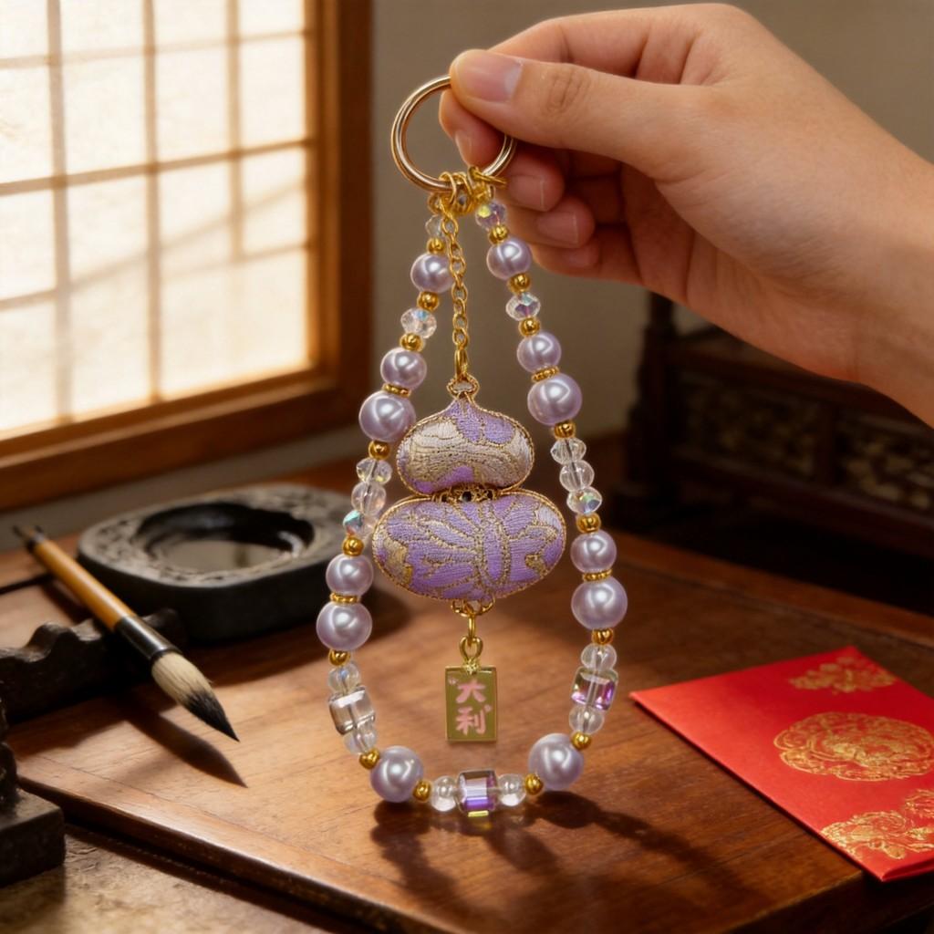 Traditional Style Phone Lanyard With Crystal Lucky Cat Charm For Gift And Decoration