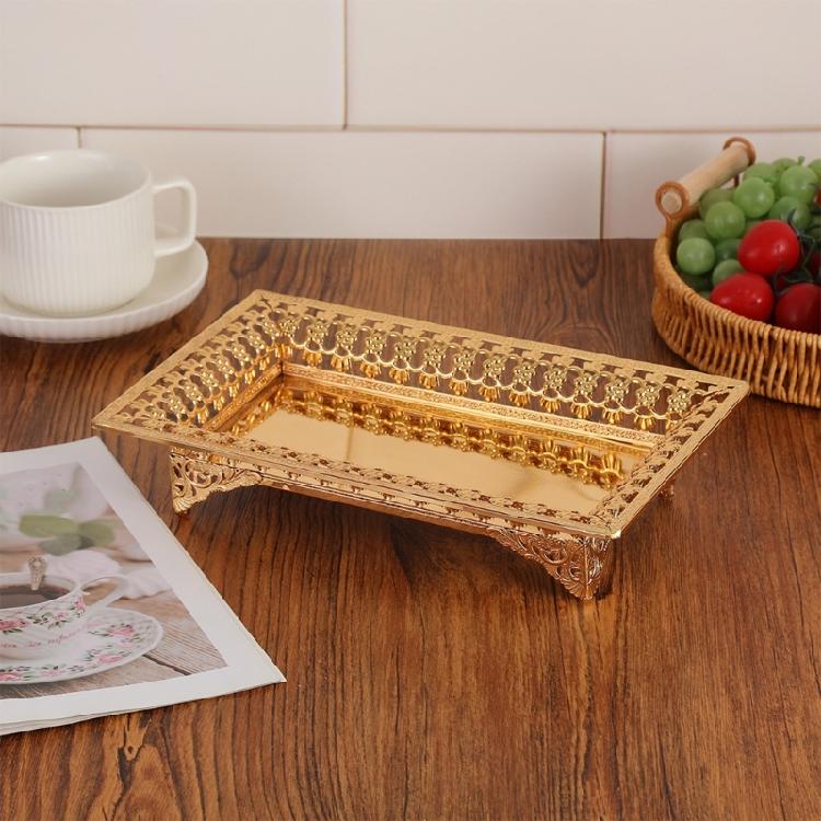 Iron Rectangular Fruit Tray Luxurious European Gold Hollow Out Design Dessert Serving Plate with Base for Stable Display