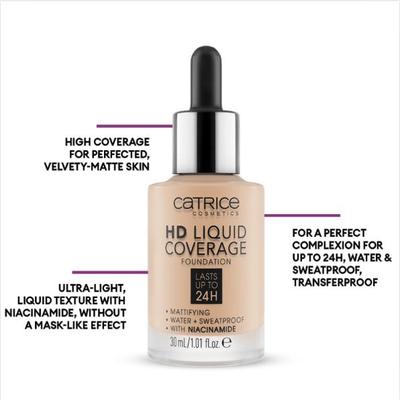 [CATRICE] Catrice HD Liquid Coverage Foundation Hohe und natürliche Deckkraft, vegan und tierversuchsfrei mit NIACINAMID