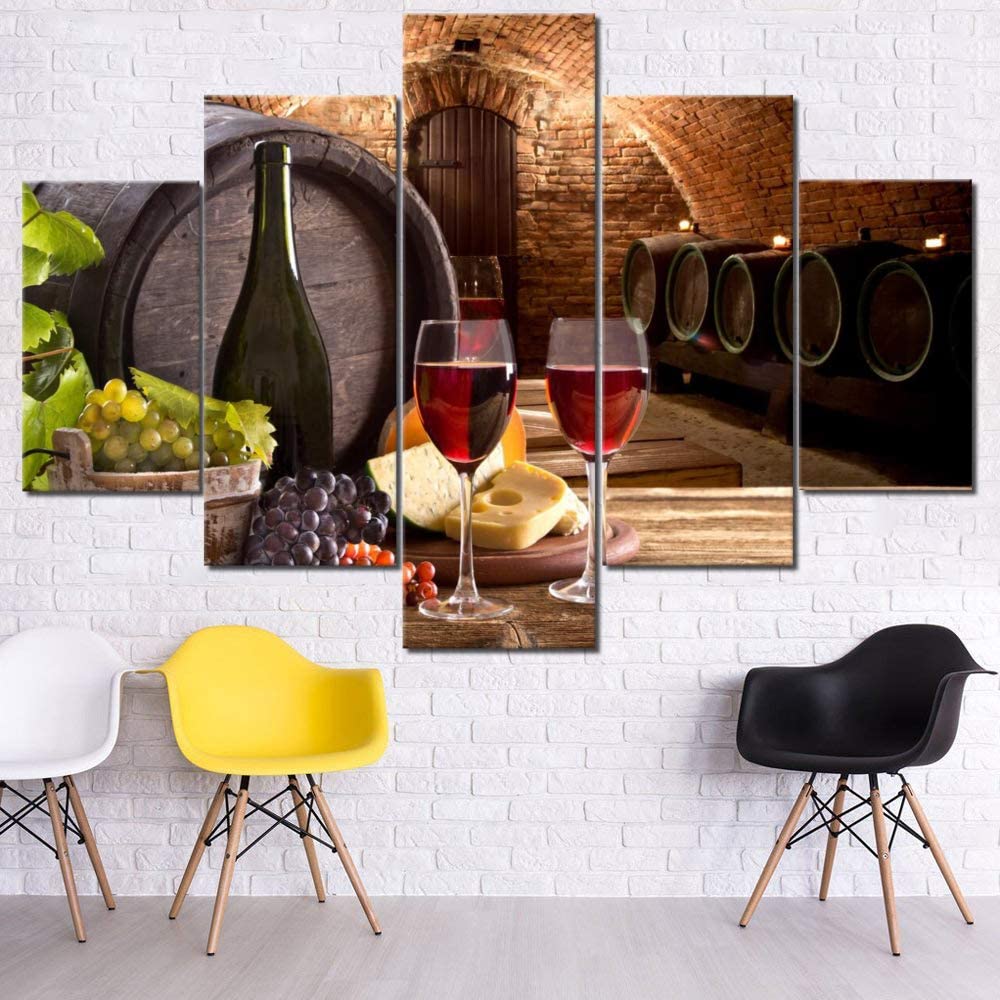 Unframed 5 Panel Red Wine Candle Colorful Fruit Sunflower Canvas Printed Posters Wall Art Pictures HD Paintings Room Home Decor