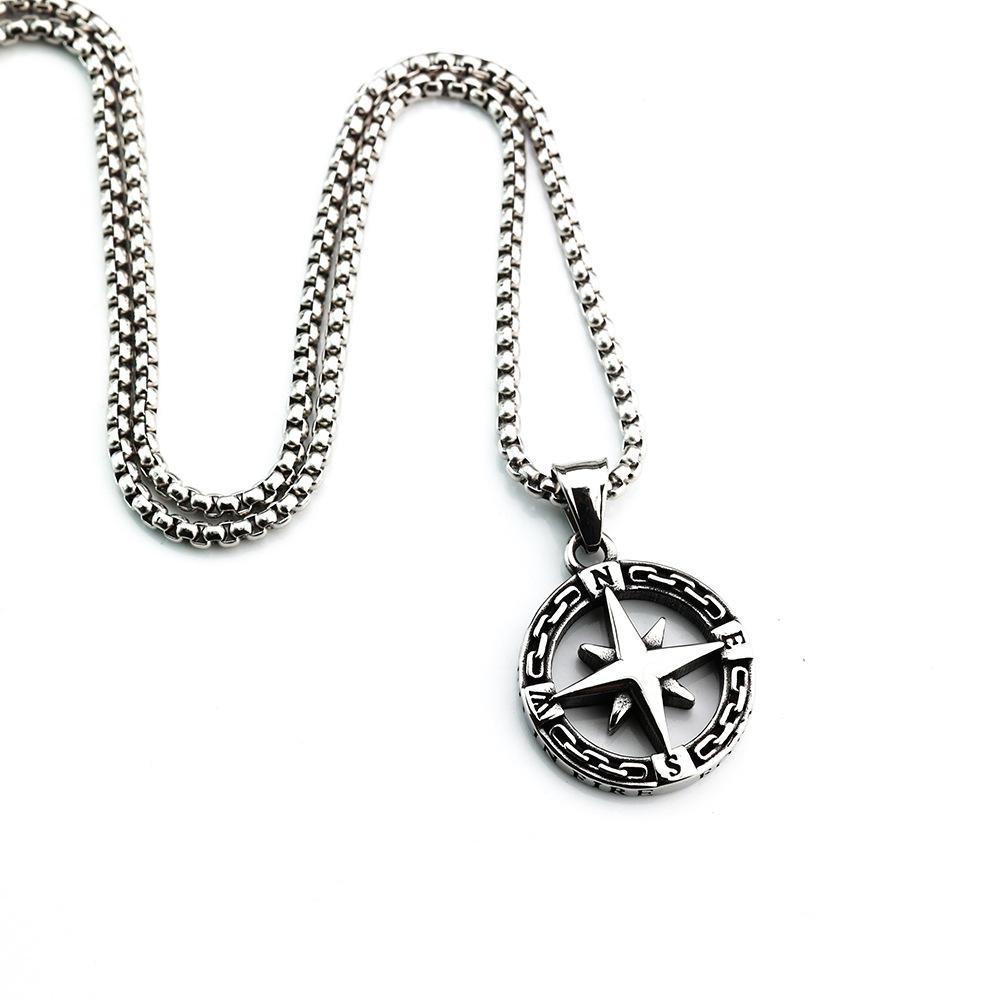 Vintage Stainless Steel Compass Pendant Unisex Fashion Necklace Charm