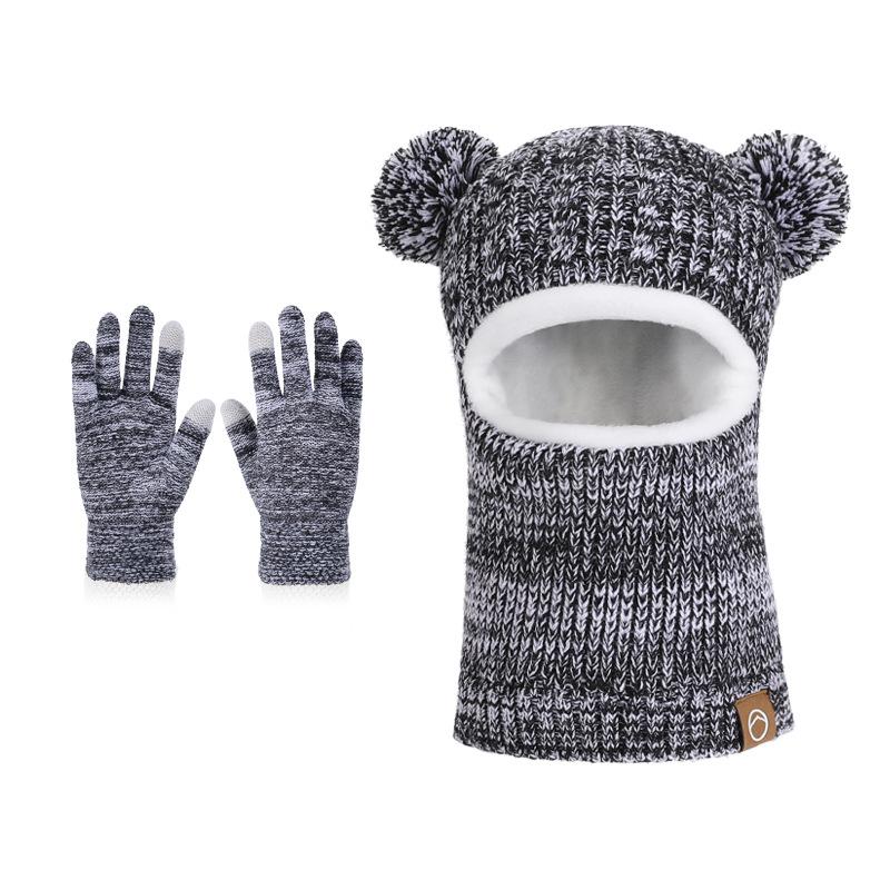 Winter Baby and Baby Warm Knitted Woolen Hat, Children's Hat, Integrated Scarf, Thick Velvet Ear Protector, Headband Cap