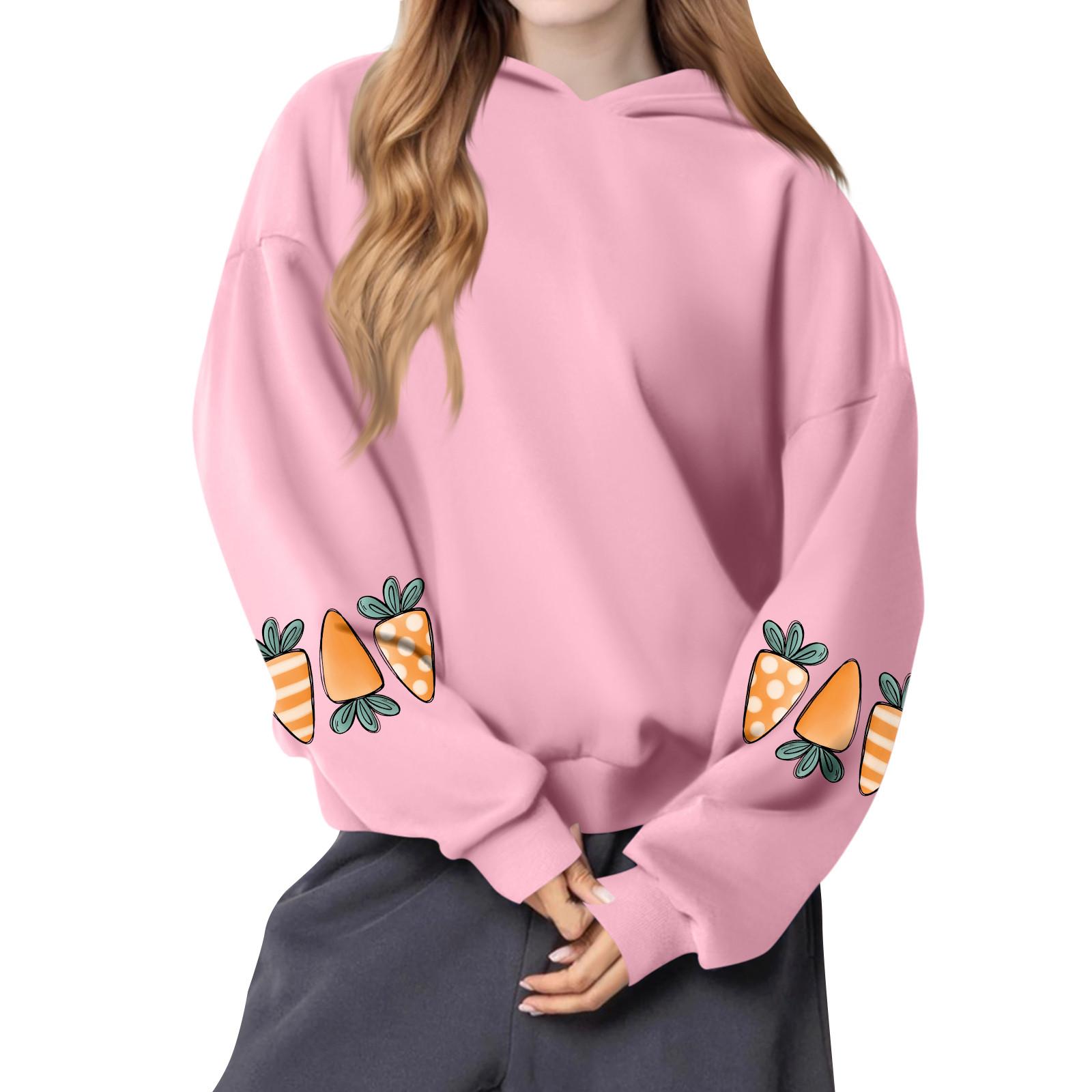 

Жіночий модний легкий жіночий пуловер з довгими рукавами та кишенями, ошатне худі з малюнком XL рожевий