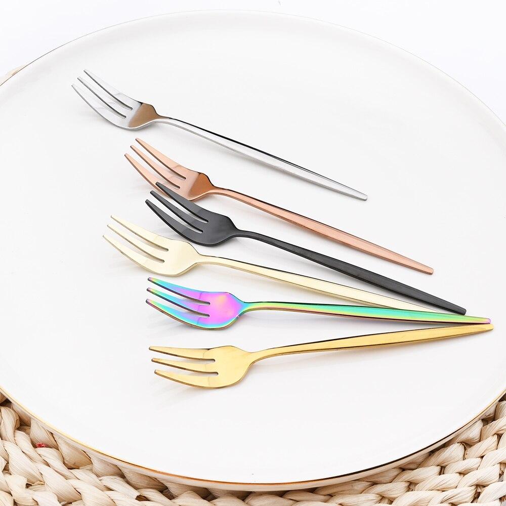 4PCS Stainless Steel Cutlery Rainbow Cake Fruit Fork Dinner Salad Fork Tableware Gold Dessert Fork For Hotel Party Kitchen Tool