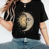 Summer Hot Selling Bohemian Style Tshirt with Mysterious Moon and Sun Face Pattern Print Retro Hippie Style Womens Tshirt